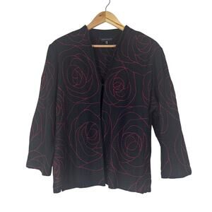 Ming Wang Blazer Womens 1X Black Rose‎ Embroidered Business Career Old Money
